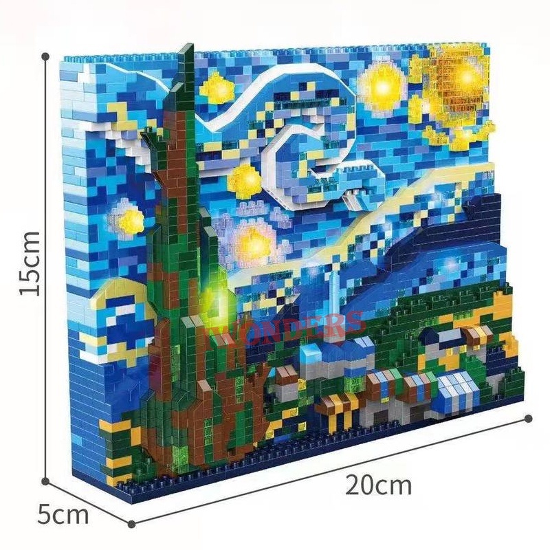 Nano blocks Đồ Chơi Khối Xây Dựng Đêm Đầy Sao kanagawa Lướt Sóng Nghệ Thuật Sáng Tạo Bộ Sưu Tập led Quà Tặng