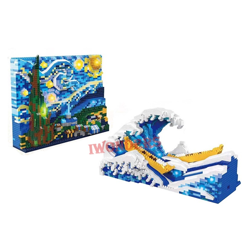 Nano blocks Đồ Chơi Khối Xây Dựng Đêm Đầy Sao kanagawa Lướt Sóng Nghệ Thuật Sáng Tạo Bộ Sưu Tập led Quà Tặng