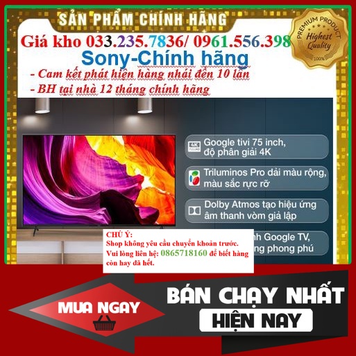 * Smart Tivi Sony 75 Inch KD-75X9000H 4K UHD &lt; Chính hãng BH:24 tháng tại nhà toàn quốc &gt; - Mới 100%