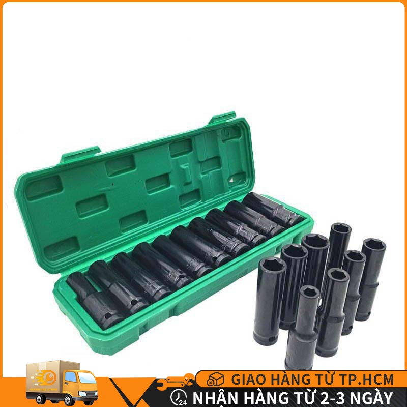 Bộ 10 đầu khẩu, đầu túyt Cao Cấp dùng cho máy siết bulong 1/2 -8-24mm