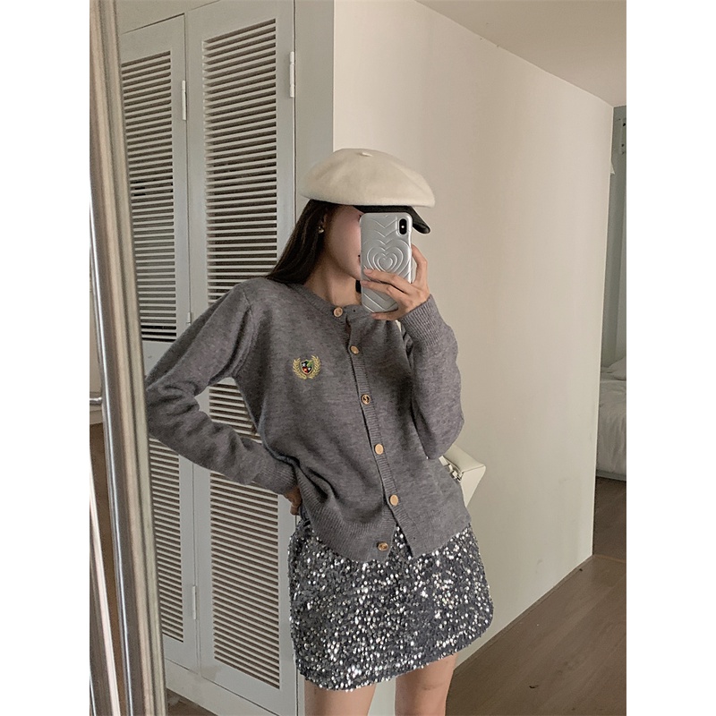 Áo Khoác cardigan Dệt Kim Tay Dài Màu Trơn Thêu Họa Tiết Thời Trang Mùa Thu Cho Nữ