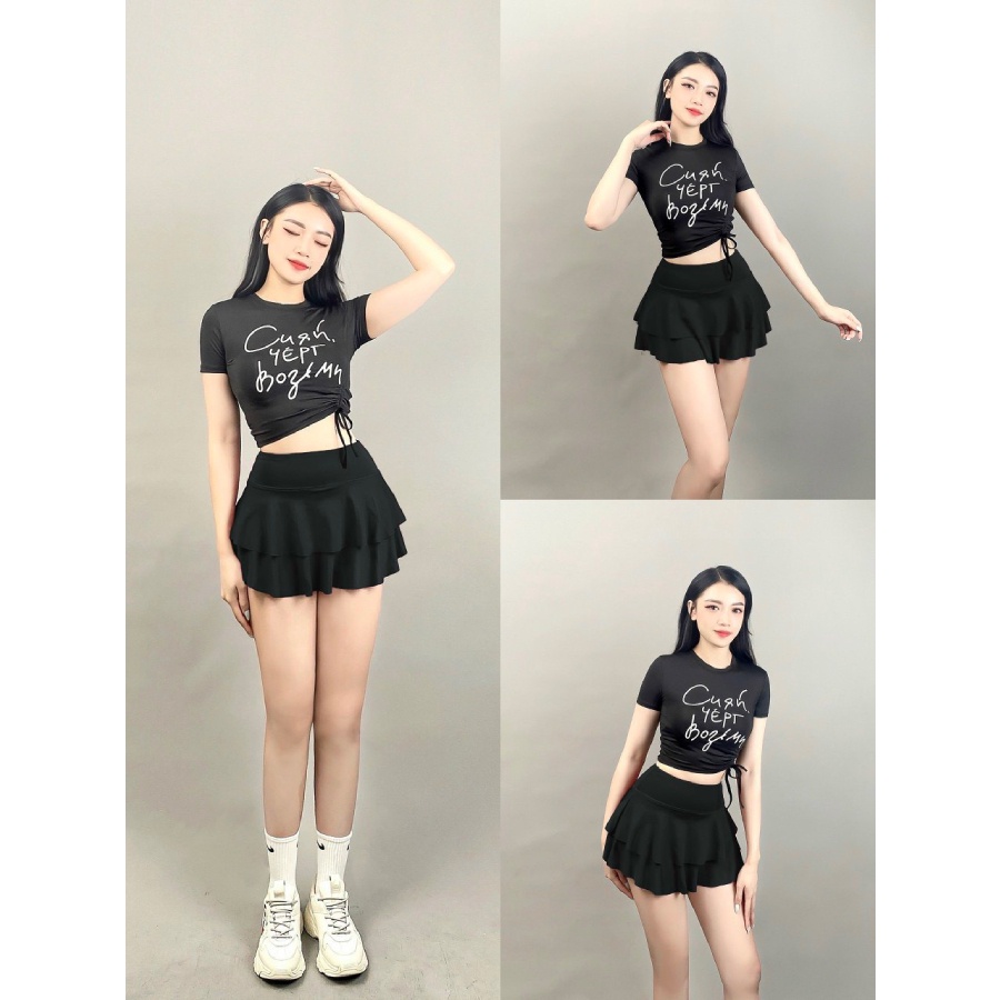 Áo tập gym yoga aerobic nữ croptop dây chữ xinh xắn