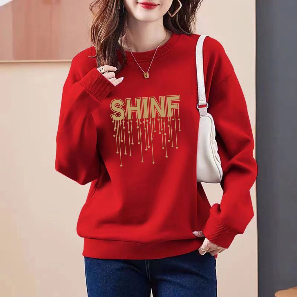 Áo sweater Cổ Tròn Tay Dài Dáng Rộng In Họa Tiết Đơn Giản Thời Trang Xuân Thu Hàn Quốc 2023 Cho Nữ