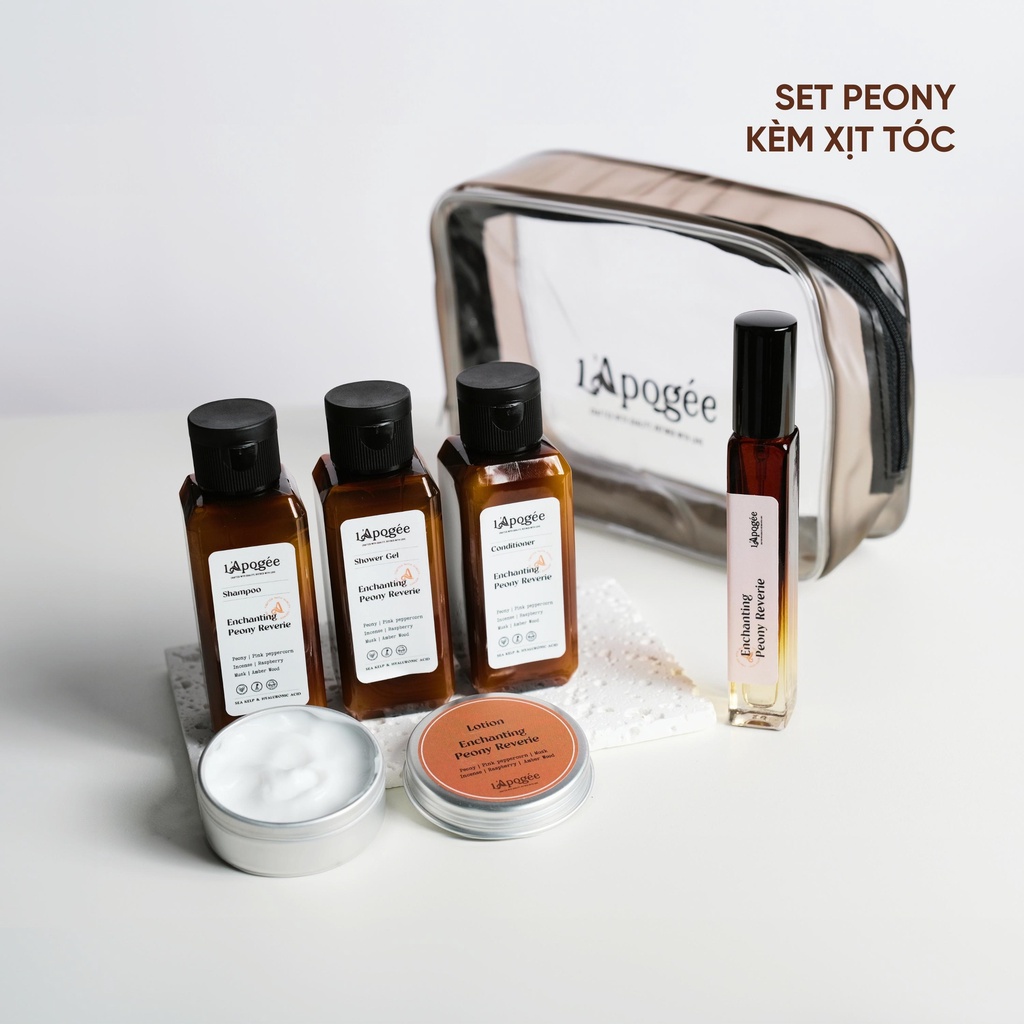 SET QUÀ TẶNG COMBO SỮA TẮM DẦU GỘI XẢ NƯỚC HOA XỊT TÓC CHĂM SÓC CÁ NHÂN HƯƠNG NƯỚC HOA PEONY CHÍNH HÃNG L'APOGÉE
