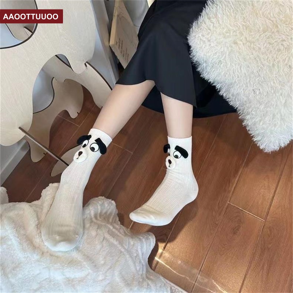 Dễ Thương Vớ Dài Trung Bình Họa Tiết Hoạt Hình Chú Chó Tai To Thời Trang Mùa Thu Cá Tính Cho Nữ