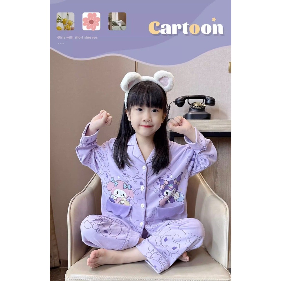 Mới Bộ Đồ Ngủ Tay Dài In Họa Tiết Công Chúa kuromi Thời Trang Xuân Thu Xinh Xắn Cho Bé Gái