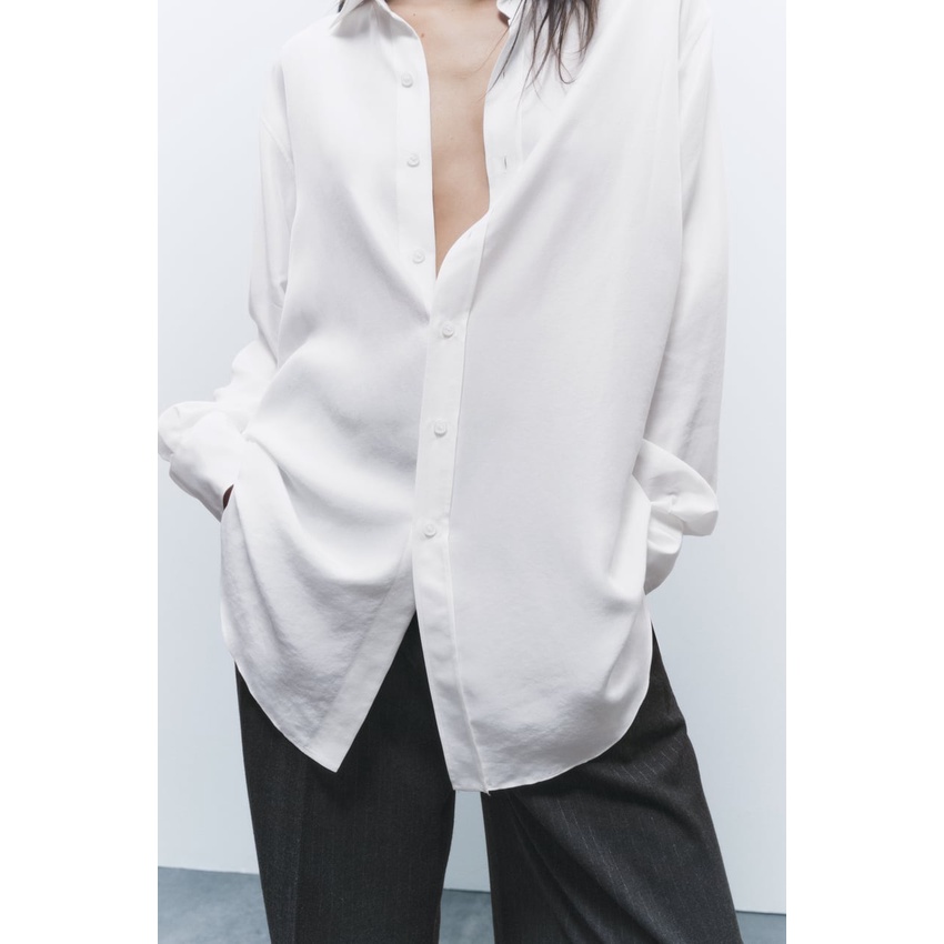 Zara Áo Sơ Mi Lụa satin Dáng Rộng Thời Trang Mùa Thu Thanh Lịch 8240104