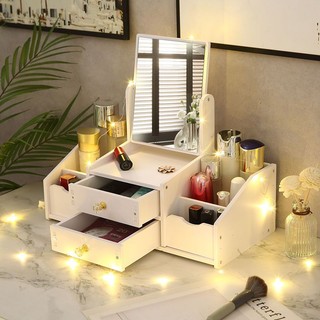 Mirror Makeup Mirror with Storage Box Desktop Portable Portable Princess Student Light Luxury Dormitory Large Size Desktop Vanity Mirror 7arl