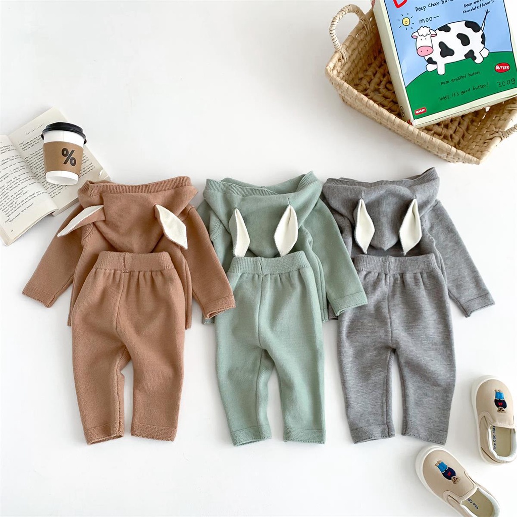 Set Áo Hoodie + Quần Dài Màu Sắc Đơn Giản Thời Trang Mùa Đông Cho Bé Sơ Sinh