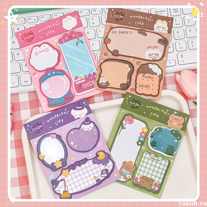 🎀 yakult 🎀Tập Giấy Ghi Chú Họa Tiết Động Vật Hoạt Hình Đáng Yêu