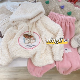 Hàng Có Sẵn Bộ Đồ Lót Lông Cừu Dày Giữ Ấm Tay Dài Phong Cách Phương Tây Hoạt Hình Dễ Thương Thời Trang Thu Đông Hàn Quốc Cho Bé Gái