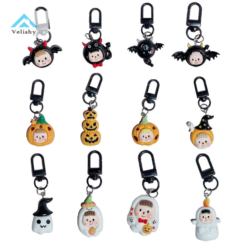Velishy Móc Khóa Búp Bê Ma Và Dơi Bằng Nhựa resin Dễ Thương Cho Bé Trai Bé Gái Dịp halloween