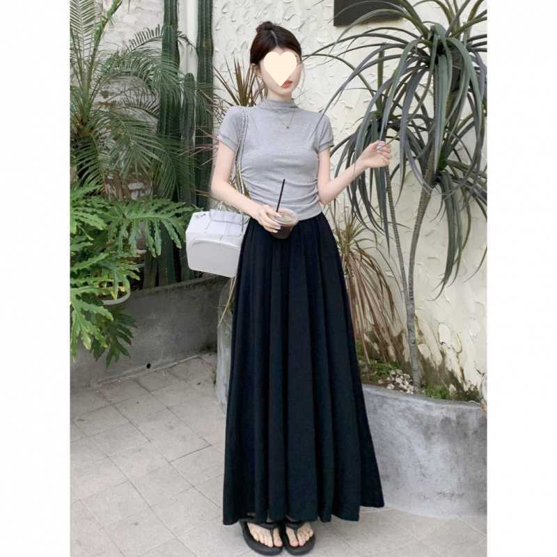 Chân Váy Đen Dáng Chữ a Dài Tới Mắt Cá Chân Kiểu Pháp Thời Trang Mùa Hè Cho Nữ