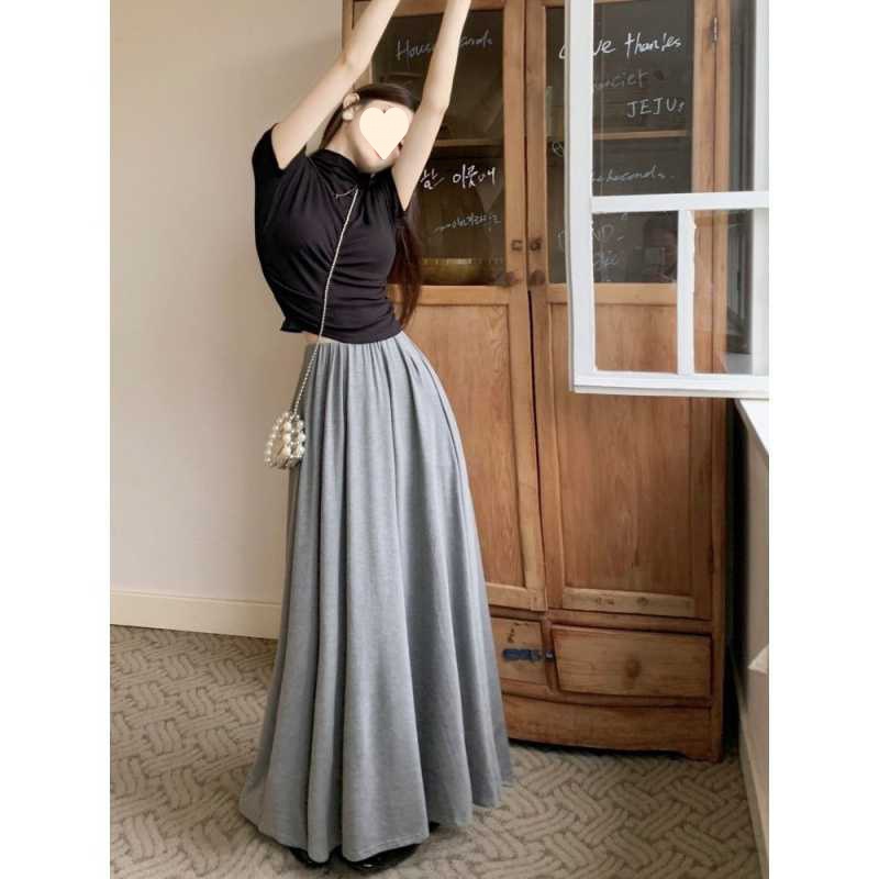 Chân Váy Đen Dáng Chữ a Dài Tới Mắt Cá Chân Kiểu Pháp Thời Trang Mùa Hè Cho Nữ