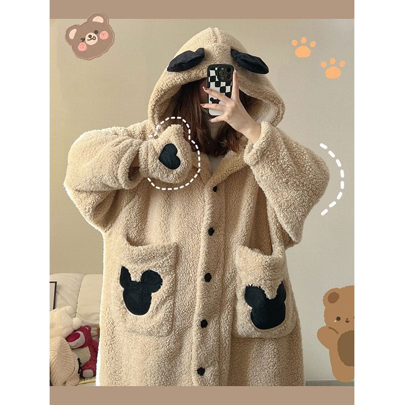 Đầm Ngủ Tay Dài Chất Nỉ Dày Dặn Thời Trang Mùa Đông 2023 Dễ Thương Cho Nữ