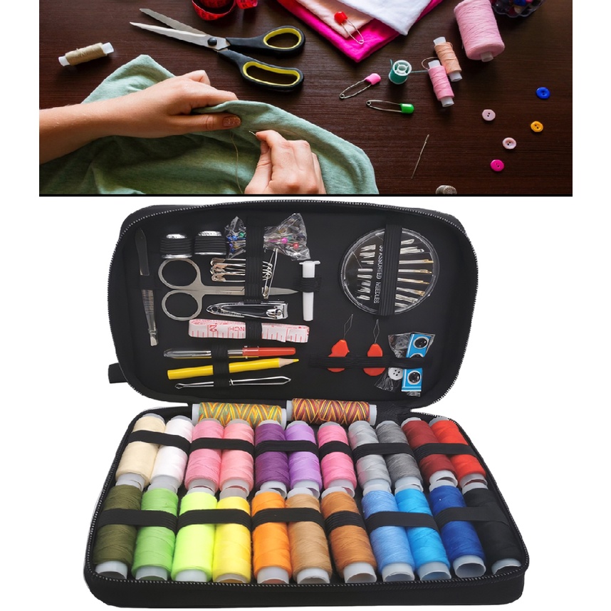New Travel Sewing Kit Sewing Needles Scissors Thimble Thread Tape Measure