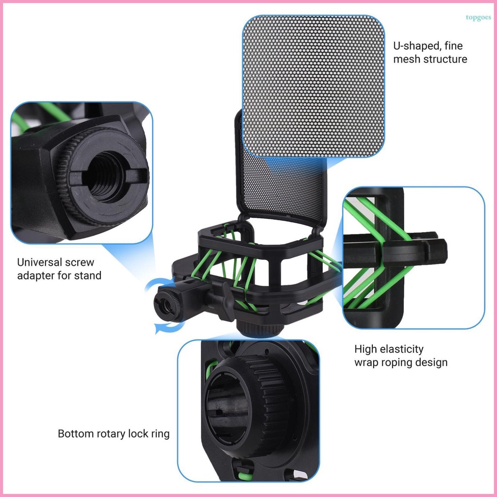 Shock Mount with Metal Pop Filter for Plastic Microphone Holder Stand