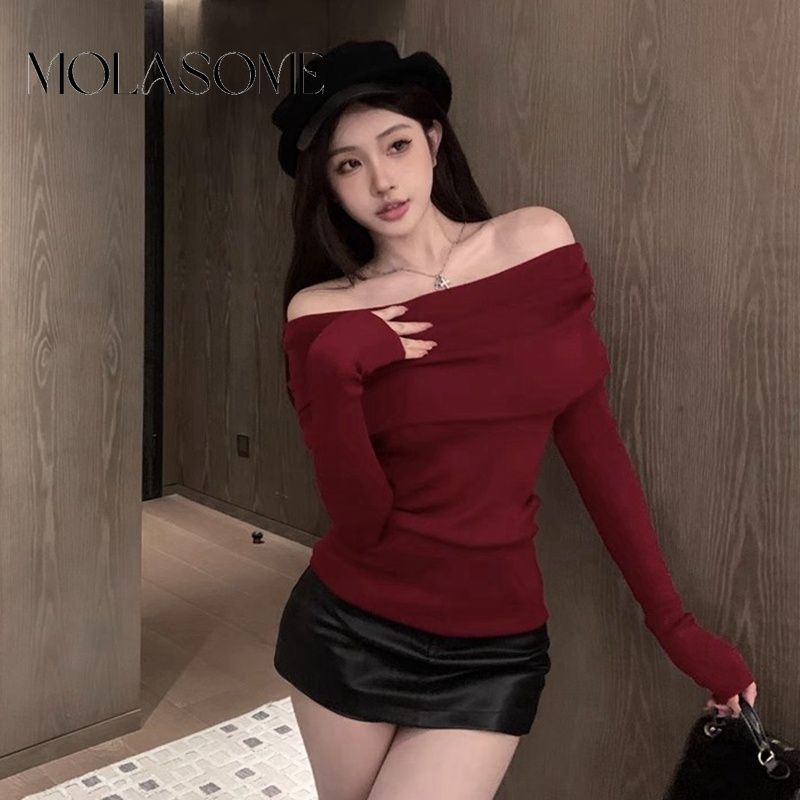 Áo Thun Tay Dài Màu Trơn Dáng Ôm Hở Vai Thời Trang 2023 Dành Cho Bạn Nữ