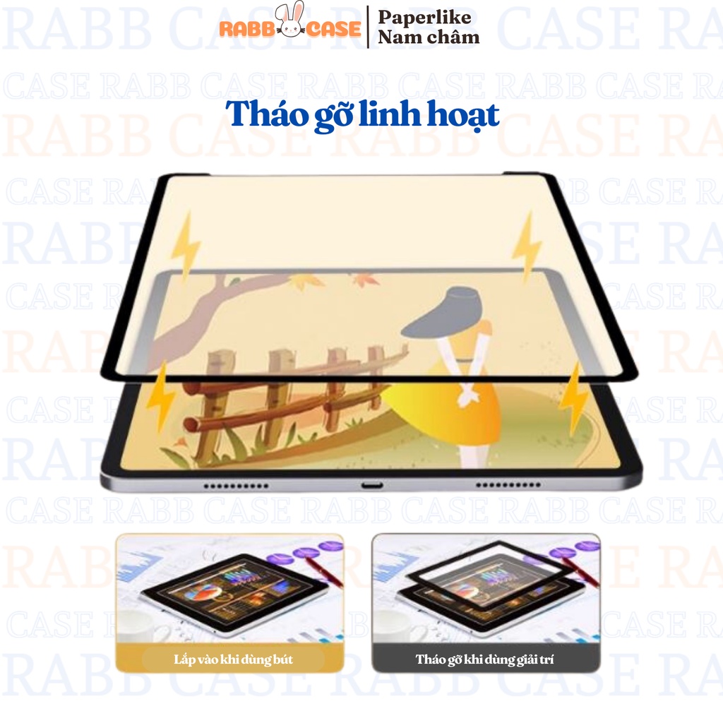 Miếng dán Paperlike nam châm nano suction full viền thế hệ mới, từ tính cao, chống chói