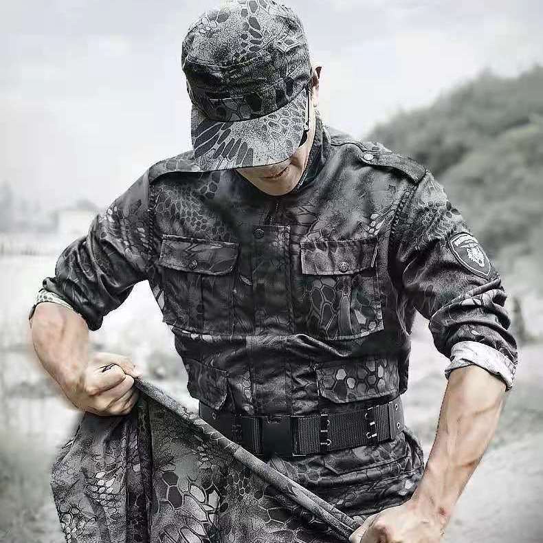 Bộ đồ quân đội màu đen họa tiết da trăn thời trang thu đông dành cho nam và nữ