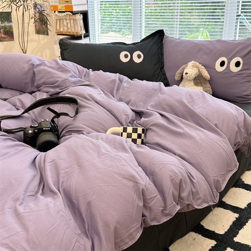 Bộ Ga Trải Giường Ba Món Bằng Vải cotton Trơn Màu Hồng Đen Hồng Mắt Trơn Không Có Cánh 1.88