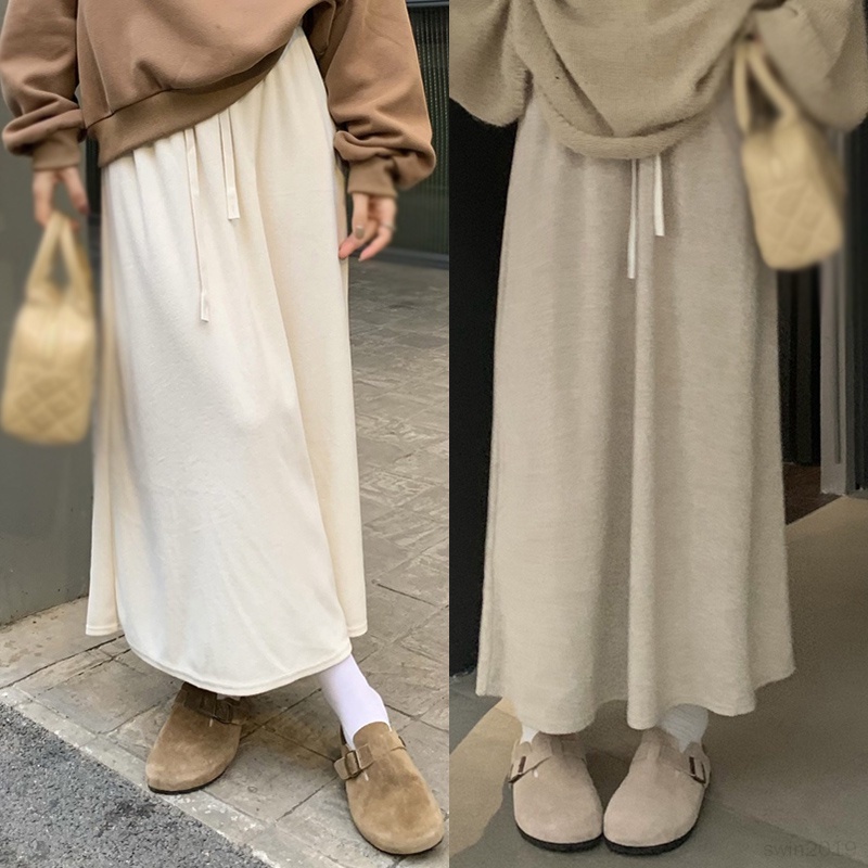 Chân Váy Lưng Cao Co Giãn Màu Sắc Thời Trang Xuân Thu Cho Nữ