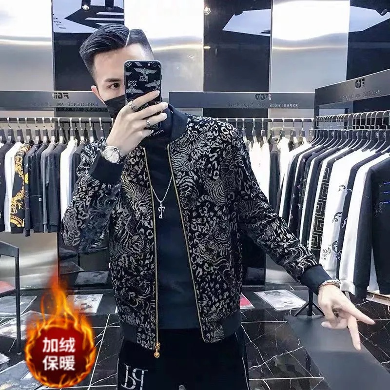 Áo Khoác Bóng Chày Bằng Nhung In Họa Tiết Vàng Kim Phong Cách Đường Phố Châu Âu Thời Trang Thu Đông Cho Nam