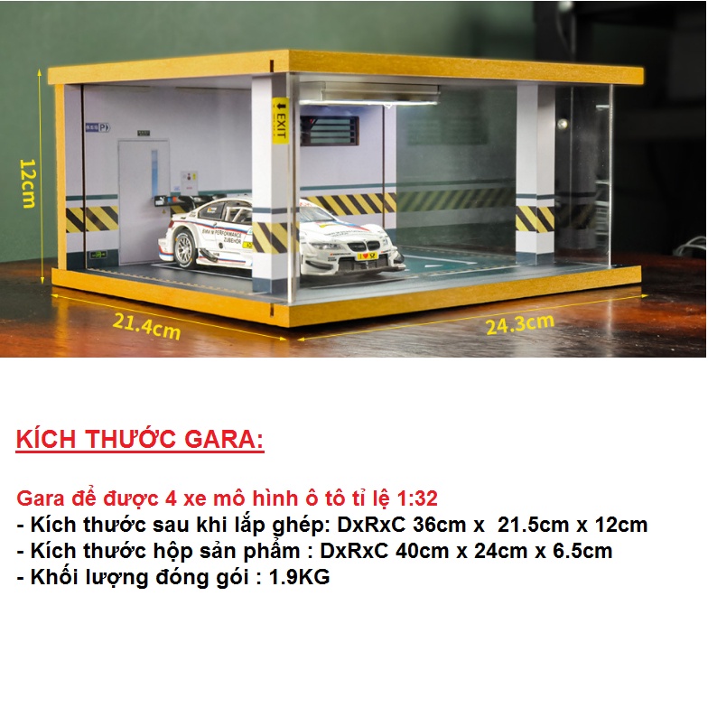 Gara trưng bày xe mô hình ô tô tỉ lệ 1:32 có đèn chiếu sáng - Parking lot 1:32 tặng ô tô