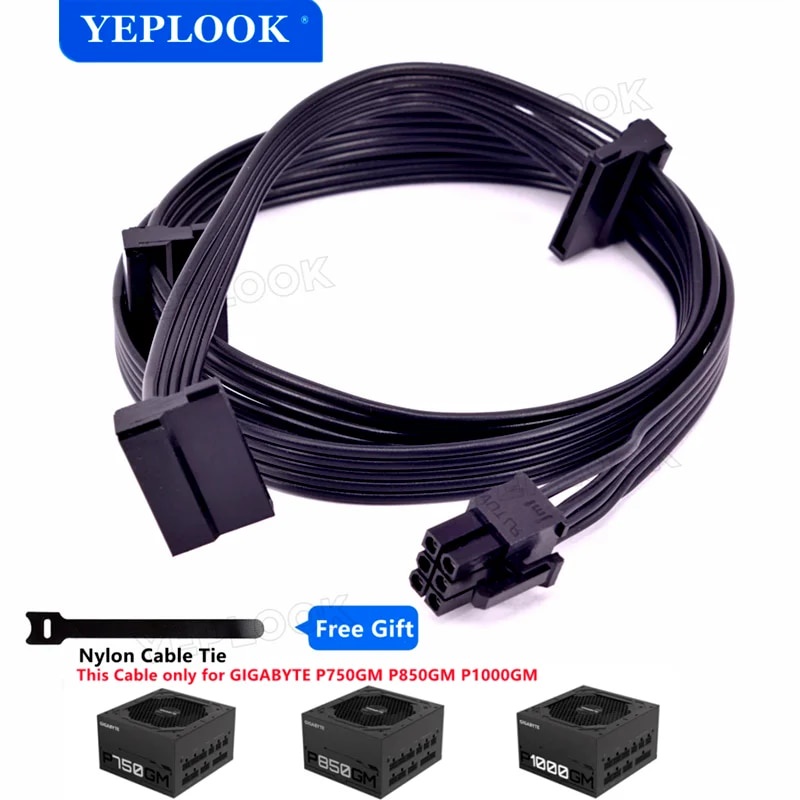 Cáp nguồn SSD trình điều khiển cứng PCIe 6Pin đến 3 SATA Nam 18AWG cho GIGABYTE P750GM 750W P850GM 8
