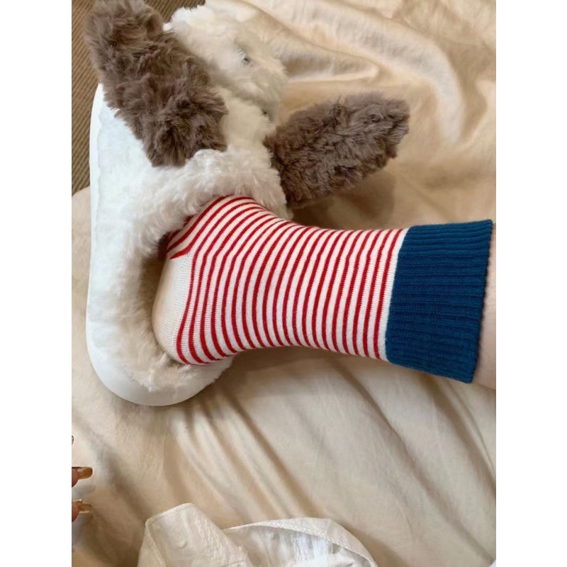 Vớ Cổ Trung Phối Dây Ruy Băng Màu Sắc Tương Phản Phong Cách retro Nhật Bản