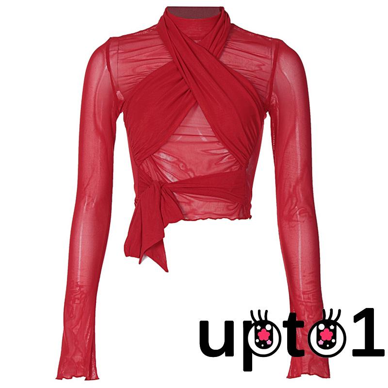 Áo Croptop Tay Dài Thiết Kế Dây Đan Chéo Trước Quyến Rũ