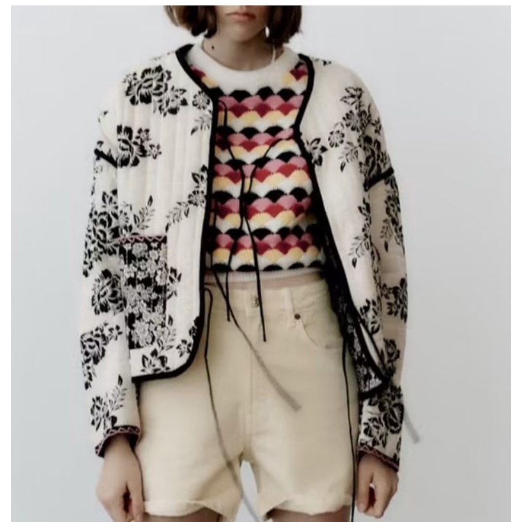Zara Áo Khoác Đệm cotton Hai Mặt In Họa Tiết Phong Cách retro Thời Trang Thu Đông 237521770