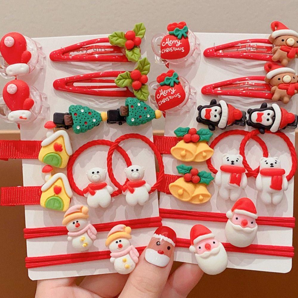 Set Kẹp Tóc / Dây Cột Tóc Trang Trí Giáng Sinh Hình Tuần Lộc / Ông Già Noel Hoạt Hình