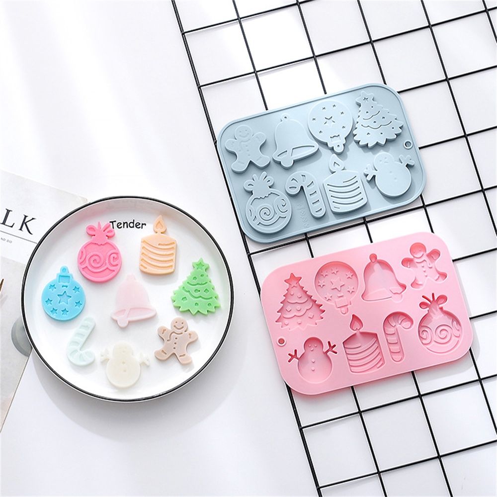 Lomhome❤ 8 Lưới Khuôn Silicon Giáng Sinh Kẹo Bánh Sô Cô La Khuôn Nướng Bánh Cho Bánh Gừng Kẹo Bánh Quy Bánh Ice DIY Sản Xuất Dụng Cụ Làm Bánh Nhà Bếp ❤Lomhome