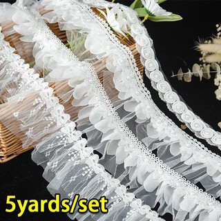 Set 5 yards dây ren nhiều lớp thêu hoa trang trí quần áo diy