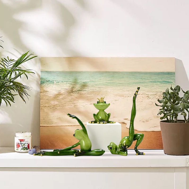 Bộ Tượng Ếch Tập yoga Để Bàn Trang Trí Phòng Khách / Phòng Ngủ