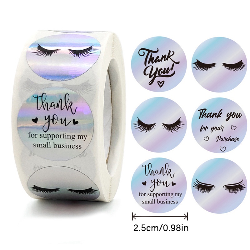 Qjzb1 Cuộn Nhãn Dán Niêm Phong Bao Thư Tự Dính In Chữ thank you Màu laser Cầu Vồng