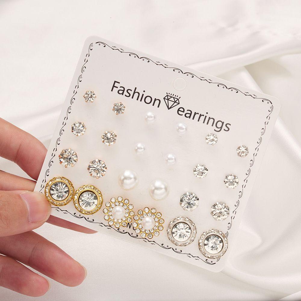 Set 12 Đôi Bông Tai Đính Đá Thời Trang Cho Nữ