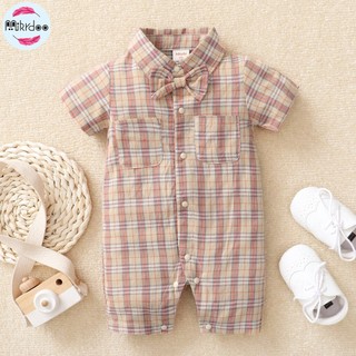Bộ Áo Liền Quần polo Tay Ngắn Đính Nơ Thời Trang Mùa Hè Cho Bé Trai 0-18 Tháng Tuổi
