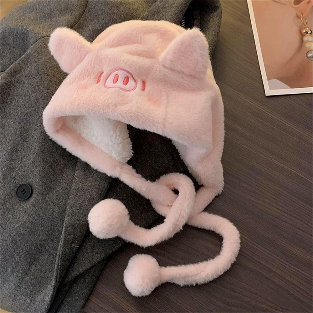 Kent1 Mũ Trùm Đầu Giữ Ấm Mùa Đông Chống Gió Bảo Vệ Tai Hình Chú Heo Nhồi Bông Dày Dặn Dành Cho Bạn Nữ