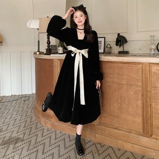 Kii Wii Đầm Nữ Tay Dài Cổ Chữ v Buộc Nơ Thời Trang Mùa Thu Phong Cách Hàn Quốc Xinh Xắn