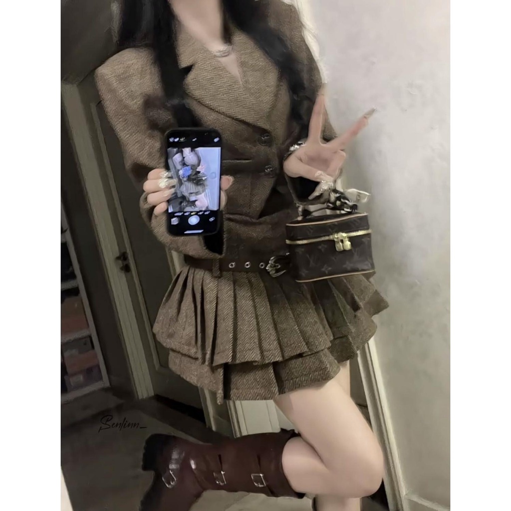 Đầm Hai Dây Dáng Ngắn Xếp Ly Thời Trang Thu Đông Phong Cách Pháp Cổ Điển Sang Trọng Cho Nữ