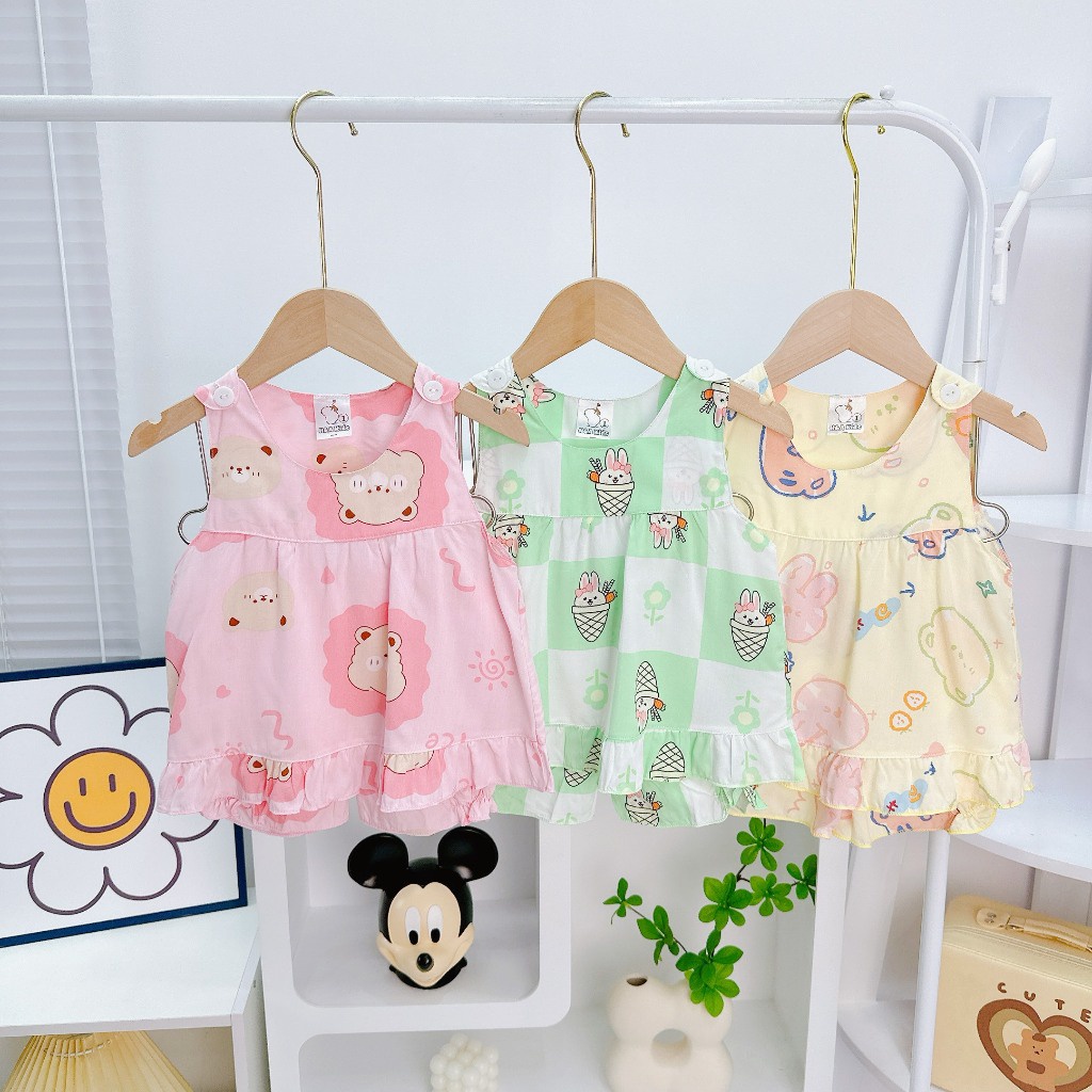 Đồ bộ mặc nhà vải tôn -Mẫu tole cài cúc vai mềm mịn mát kiểu dáng xinh xắn đáng yêu cho Bé Gái - MeGauu