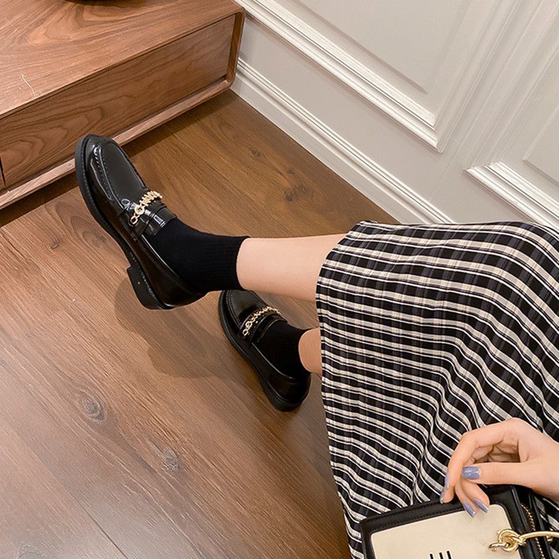 Mới Giày Da Nữ Mũi Tròn Phong Cách Anh Quốc