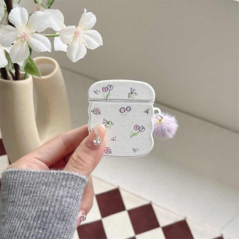 Vỏ Bảo Vệ Hộp Sạc Tai Nghe bluetooth Không Dây airpods1 / 2 3 pro pro2 air pods pro 3 Hình Hoa tulip Tím Ốp