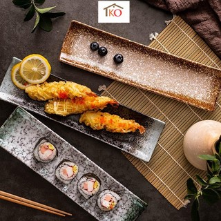 Đĩa sứ form thuyền cong phong cách Nhật Hàn bày Sushi