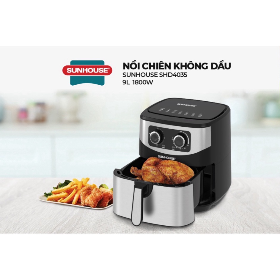 Nồi chiên không dầu 9L Sunhouse SHD4035 dung tích 9L chiên nướng được lượng lớn thức ăn