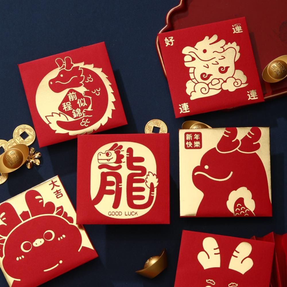 Set 6 Phong Bì Đỏ In Họa Tiết Hoạt Hình Sáng Tạo