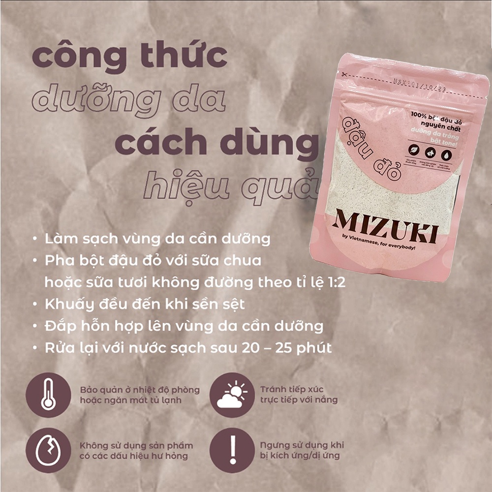 Bột Đậu Đỏ Mizuki Nguyên Chất, Ủ Trắng Sáng Da 100g