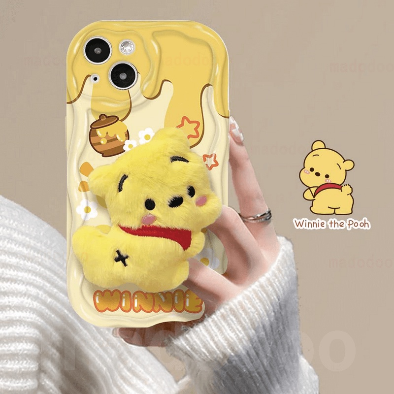 Ốp lưng Cartoon Soft Redmi Note 13 Pro+ 12S 4G 12 Pro Plus 5G 13C 12C A1 A2 11S 11 10C 10 9T 9C 9A POCO X5 Cute Frog Winnie the Pooh Bear Plush Stand Phone Case Full Wavy Cream Edge Fine Hole Airbag Anti-fall Back Cover NY 70